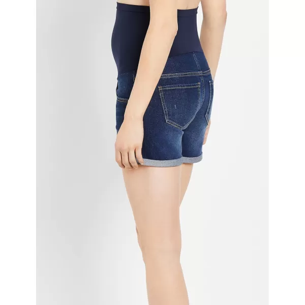 Motherhood Maternity Women's Indigo Blue Baby Roll Hem Secret Fit Belly Denim Short