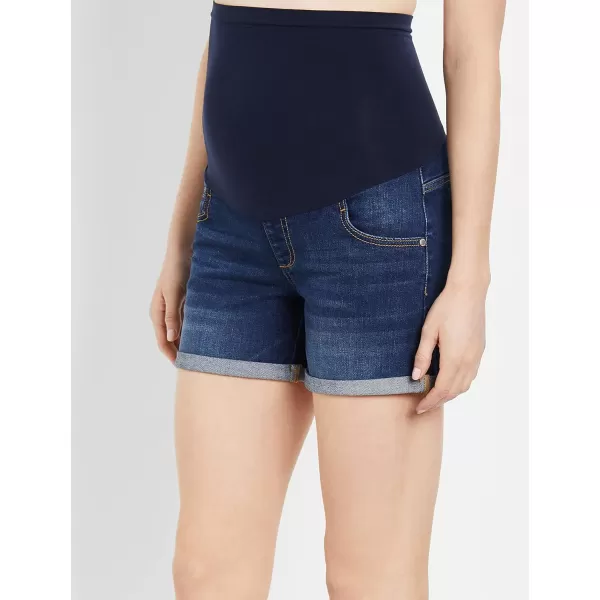 Motherhood Maternity Women's Indigo Blue Baby Roll Hem Secret Fit Belly Denim Short