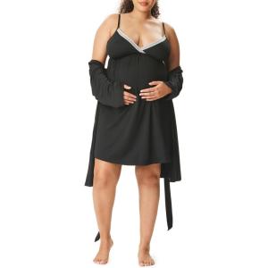 imageMotherhood Maternity Womens Nursing Nightgown and Robe Set for Labor Delivery and BreastfeedingCore Black
