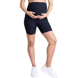 imageMotherhood Maternity Womens Over The Belly Ribbed Biker Pregancy Workout ShortBlack