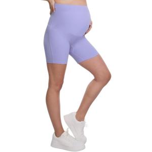 imageMotherhood Maternity Womens Over The Belly Ribbed Biker Pregancy Workout ShortSweet Lavender