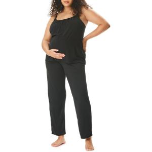 imageMotherhood Maternity Womens Swing Cami ampamp Foldover Pant Lounge Set Breastfeeding SleepwearCore Black