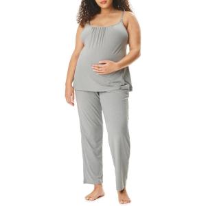 imageMotherhood Maternity Womens Swing Cami ampamp Foldover Pant Lounge Set Breastfeeding SleepwearHeather Grey