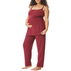imageMotherhood Maternity Womens Swing Cami ampamp Foldover Pant Lounge Set Breastfeeding SleepwearPurple Potion