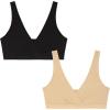 imageMotherhood Maternity Womens Soft Cotton Spandex Wrap Front Maternity ampamp Nursing Sleep Bralette Bra S3xCore BlackEssential Nude 2 Pack