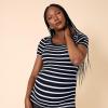 imageMotherhood Maternity Womens Square Neck Rib Knit Short Sleeve Pregnancy TopBlack  White Stripe