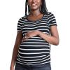 imageMotherhood Maternity Womens Square Neck Rib Knit Short Sleeve Pregnancy TopBlack  White Stripe