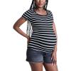 imageMotherhood Maternity Womens Square Neck Rib Knit Short Sleeve Pregnancy TopBlack  White Stripe