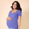 imageMotherhood Maternity Womens Square Neck Rib Knit Short Sleeve Pregnancy TopSkipper Blue