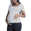 imageMotherhood Maternity Womens Square Neck Rib Knit Short Sleeve Pregnancy TopWhite  Black Stripe