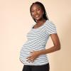 imageMotherhood Maternity Womens Square Neck Rib Knit Short Sleeve Pregnancy TopWhite  Black Stripe