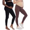 imageMotherhood Maternity Womens Essential Stretch Full Length Secret Fit Over The Belly Pregnancy Legging2 PackBlackFrench Roast