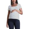 imageMotherhood Maternity Womens Square Neck Rib Knit Short Sleeve Pregnancy TopWhite  Black Stripe