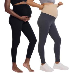 imageMotherhood Maternity Womens Essential Stretch Full Length Secret Fit Over The Belly Pregnancy Legging2 PackBlackAsphalt