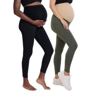 imageMotherhood Maternity Womens Essential Stretch Full Length Secret Fit Over The Belly Pregnancy Legging2 PackBlackBeetle