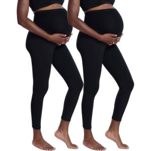 imageMotherhood Maternity Womens Essential Stretch Full Length Secret Fit Over The Belly Pregnancy Legging2 PackBlackBlack