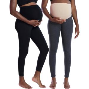 imageMotherhood Maternity Womens Essential Stretch Full Length Secret Fit Over The Belly Pregnancy Legging2 PackBlackCharcoal