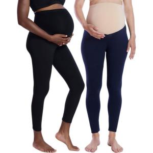 imageMotherhood Maternity Womens Essential Stretch Full Length Secret Fit Over The Belly Pregnancy Legging2 PackBlackNavy