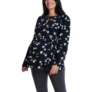 imageMotherhood Maternity Womens Long Sleeve Empire Waist Keyhole Woven Pregnancy BlouseBlack Ditsy