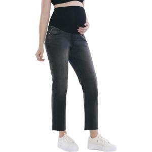 imageMotherhood Maternity Womens Secret Fit Over The Belly Slim Straight Leg Pregnancy JeansBlack Stone Wash