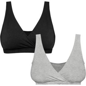 imageMotherhood Maternity Womens Soft Cotton Spandex Wrap Front Maternity ampamp Nursing Sleep Bralette Bra S3xBlackGrey 2 Pack