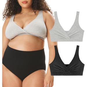 imageMotherhood Maternity Womens Soft Cotton Spandex Wrap Front Maternity ampamp Nursing Sleep Bralette Bra S3xMini DotHeather Grey 2 Pack
