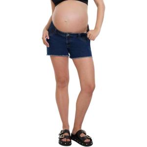 imageMotherhood Maternity Womens Under The Belly Cutoff Denim Pregnancy ShortDark Wash