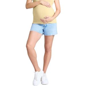 imageMotherhood Maternity Womens Under The Belly Cutoff Denim Pregnancy ShortLight Wash