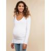 imageMotherhood Maternity Womens Maternity Long Sleeve VNeck Side Ruched Fashion Tee ShirtWhite