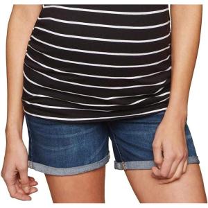 imageMotherhood Maternity Womens Indigo Blue Baby Roll Hem Secret Fit Belly Denim ShortDark Wash