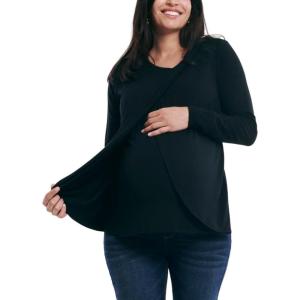 imageMotherhood Maternity Womens Long Sleeve Scoop Neck Tulip Nursing Tee ShirtBlack