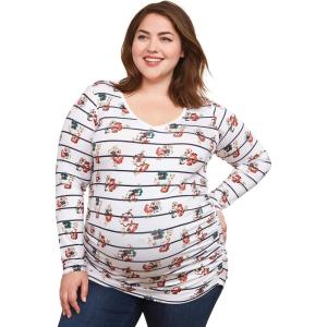 imageMotherhood Maternity Womens Maternity Long Sleeve VNeck Side Ruched Fashion Tee ShirtFloral Stripe