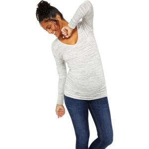 imageMotherhood Maternity Womens Maternity Long Sleeve VNeck Side Ruched Fashion Tee ShirtGrey Space Dye