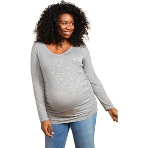 imageMotherhood Maternity Womens Maternity Long Sleeve VNeck Side Ruched Fashion Tee ShirtGrey Star
