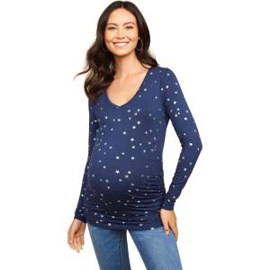 imageMotherhood Maternity Womens Maternity Long Sleeve VNeck Side Ruched Fashion Tee ShirtSargasso Sea Star