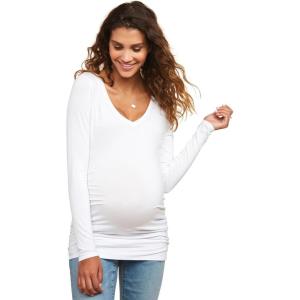imageMotherhood Maternity Womens Maternity Long Sleeve VNeck Side Ruched Fashion Tee ShirtWhite
