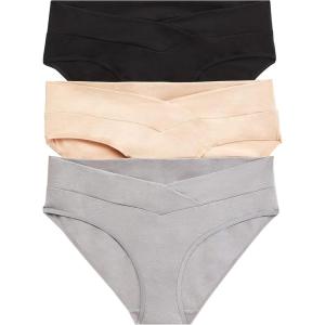 imageMotherhood Maternity  3 Pack Maternity Panties  Foldover and Bikini Style Underwear for Pregnancy  Sizes Small to 3XBlack  Nude  Grey