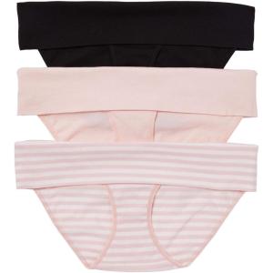imageMotherhood Maternity  3 Pack Maternity Panties  Foldover and Bikini Style Underwear for Pregnancy  Sizes Small to 3XBlack  Pink  EgretPink Stripe