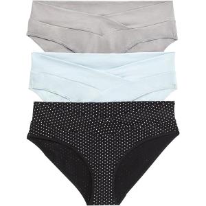 imageMotherhood Maternity  3 Pack Maternity Panties  Foldover and Bikini Style Underwear for Pregnancy  Sizes Small to 3XGrey  Blue  Black Dot