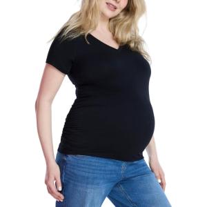 imageMotherhood Maternity Womens Maternity Short Sleeve VNeck Side Ruched Tee ShirtBlack