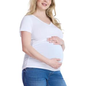 imageMotherhood Maternity Womens Maternity Short Sleeve VNeck Side Ruched Tee ShirtWhite
