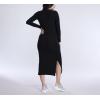 imageMotherhood Maternity Womens Long Sleeve Rib Knit Column Midi Pregnancy Bodycon DressBlack