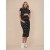 imageMotherhood Maternity Womens Mock Neck Rib Knit Pregnancy Midi Bodycon DressBlack Stripe