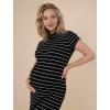 imageMotherhood Maternity Womens Mock Neck Rib Knit Pregnancy Midi Bodycon DressBlack Stripe