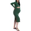 imageMotherhood Maternity Womens Long Sleeve Rib Knit Column Midi Pregnancy Bodycon DressGreen Pastures