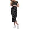 imageMotherhood Maternity Womens Mock Neck Rib Knit Pregnancy Midi Bodycon DressBlack Stripe