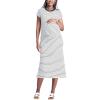 imageMotherhood Maternity Womens Raglan Sleeve Rib Knit Midi Pregnancy Bodycon DressWhite Stripe