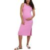 imageMotherhood Maternity Womens Sleeveless Racerback Rib Knit Midi Pregnancy Bodycon DressCyclamen
