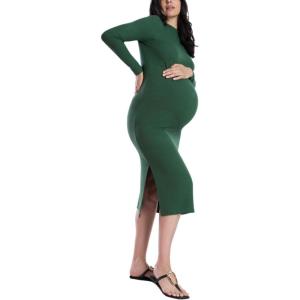 imageMotherhood Maternity Womens Long Sleeve Rib Knit Column Midi Pregnancy Bodycon DressGreen Pastures