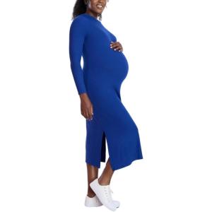 imageMotherhood Maternity Womens Long Sleeve Rib Knit Column Midi Pregnancy Bodycon DressSoladite Blue